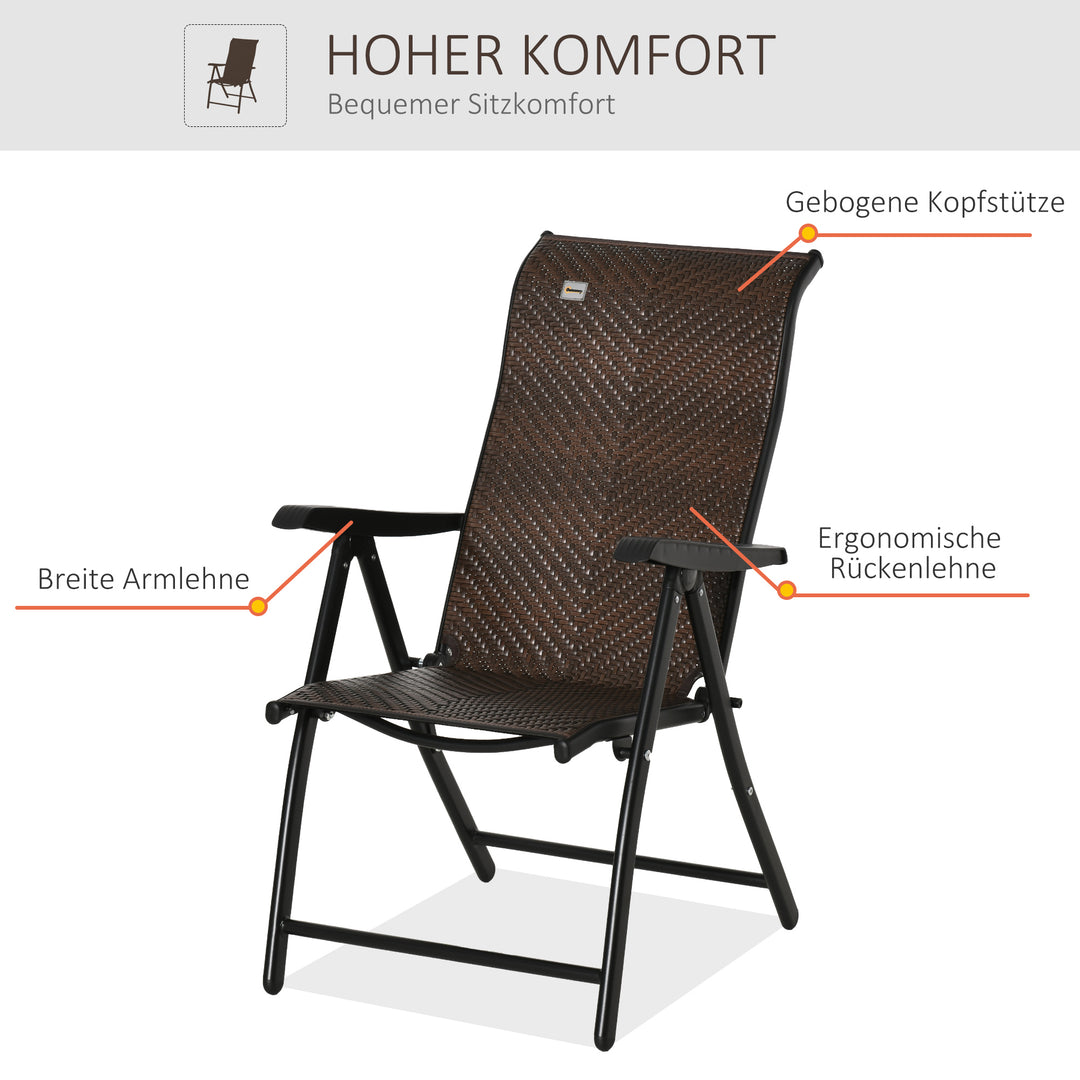 Polyrattan havestol, klapstol med 7-positioners justerbar ryglæn, vejrbestandig, foldbar balkonstol, campingstol, 120 kg lasteevne, havestole til haven, balkon, 58x71x111 cm, brun+sort
