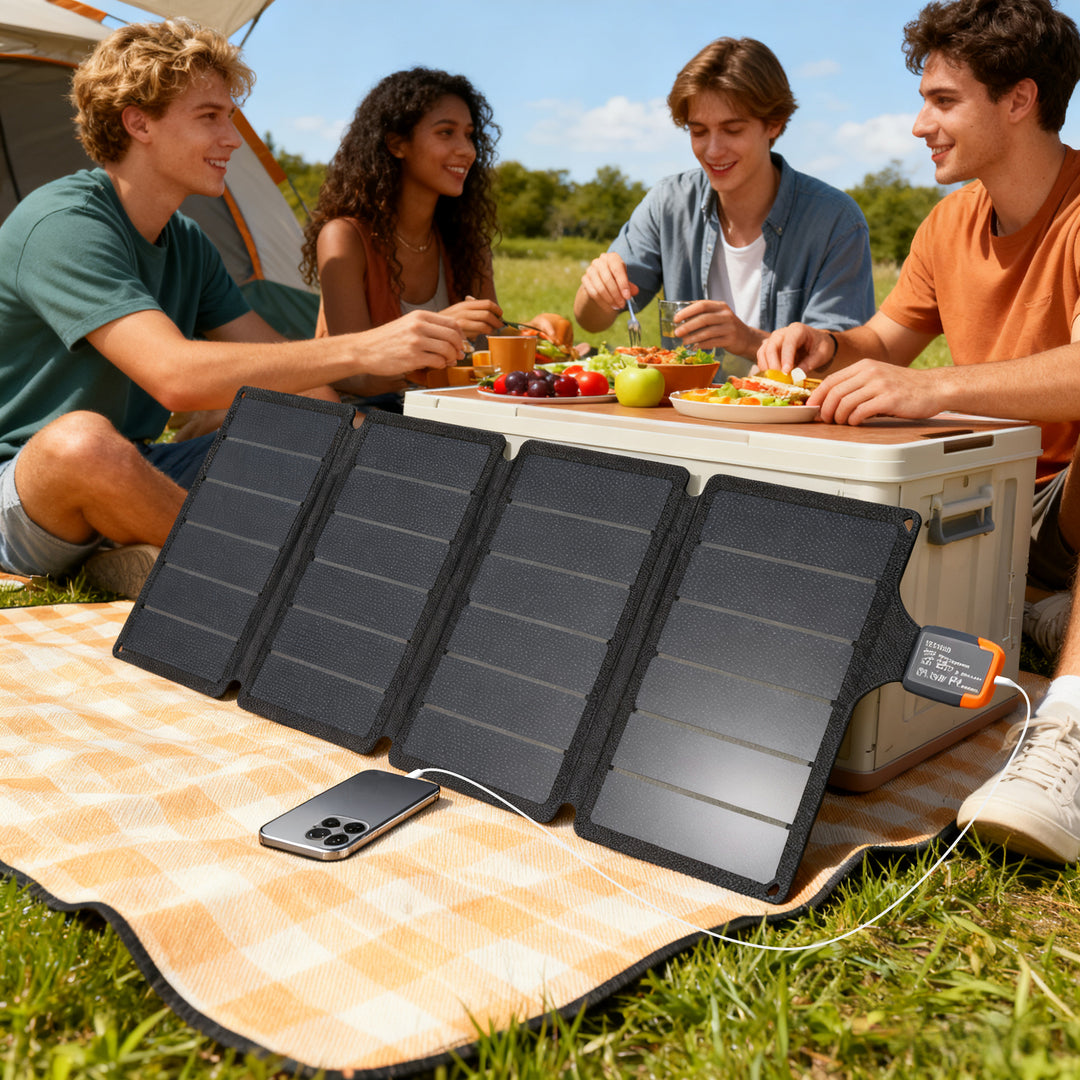 Bærbart solpanel, 36W hurtigopladning, vandtæt, foldbar, oplader, grå