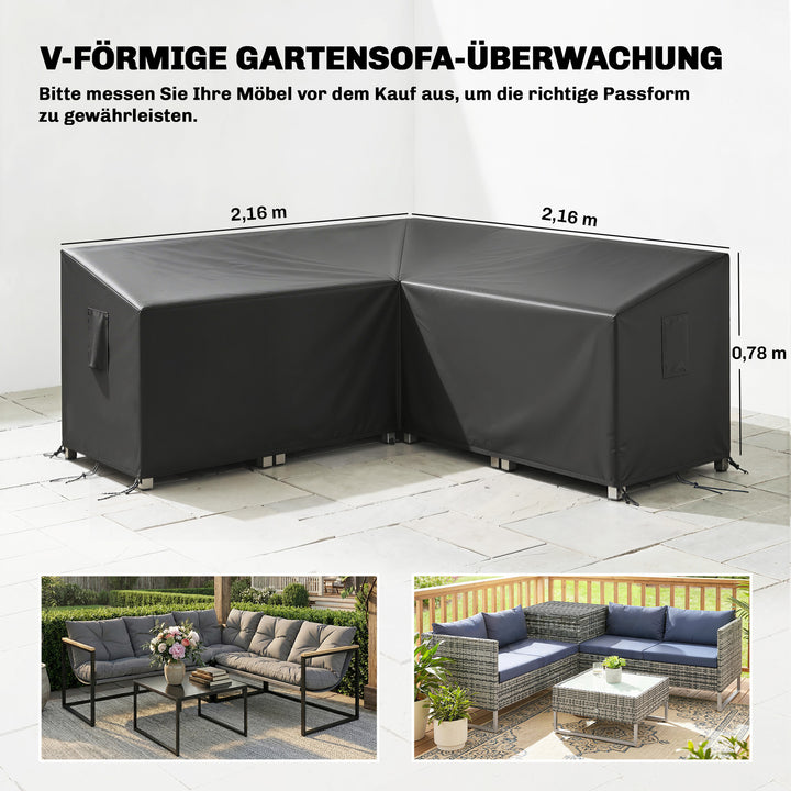 Beskyttelsesovertræk til havemøbler, vinterbestandigt, vandtæt, V-formet, UV-bestandigt overtræk, 420D Oxford-stof, 216x216x78 cm, sort