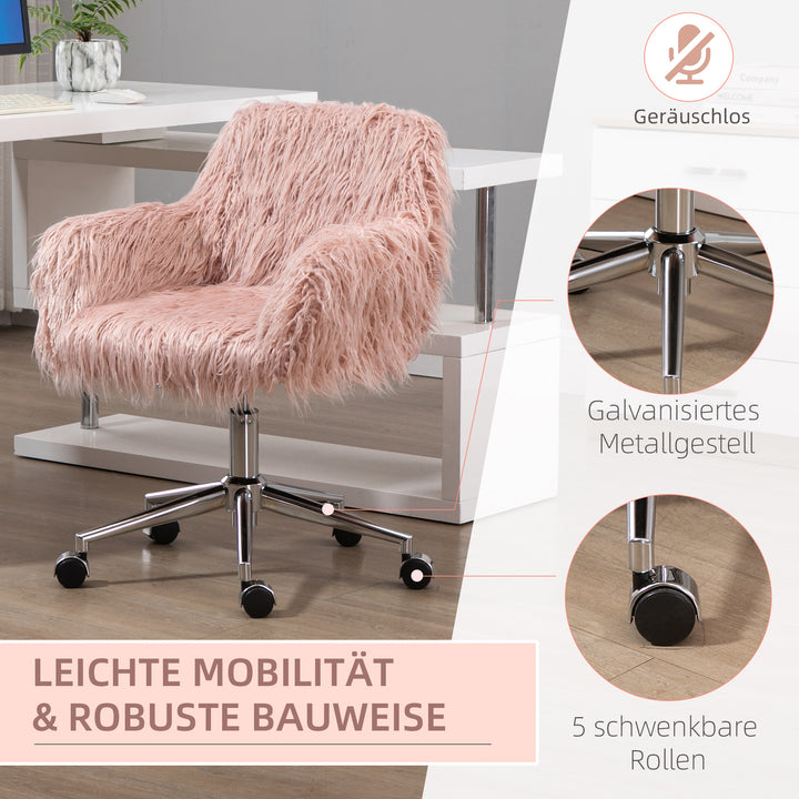 Executive chair drejestol computerstol makeupstol med kunstpels sædehøjdejustering til piger kunstpelsskum pink+sølv 57 x 60 x 75-85 cm