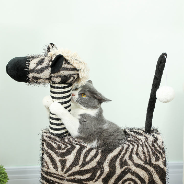 Zebra-design kradsetræ med 1 kattetunnel og 3 kradsetræer, 48,5 cm x 35 cm x 93 cm, sort + hvid