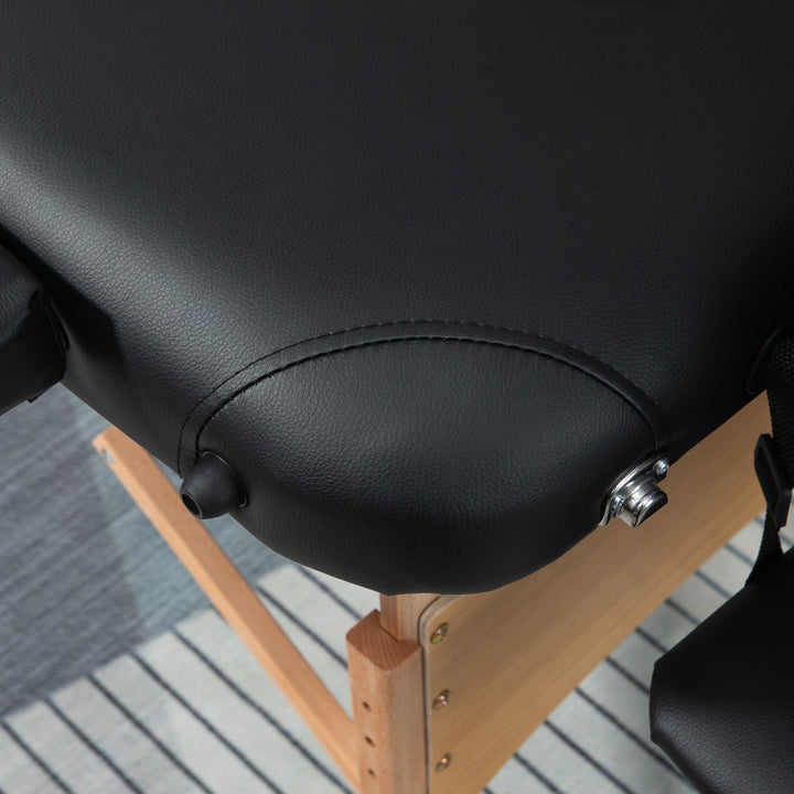 Massagebriks, foldbar massagesofa, højdejusterbar massagebænk til spa, salon, kunstlæder, træ, sort