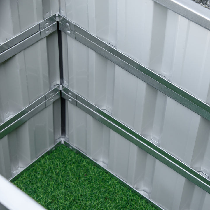 Højbed af stål, 3-lags havebed med t-formede plantemærker, handsker, plantebed, urtebed, blomstertrappe til altan, have, mørkegrå, 118 x 118 x 62 cm