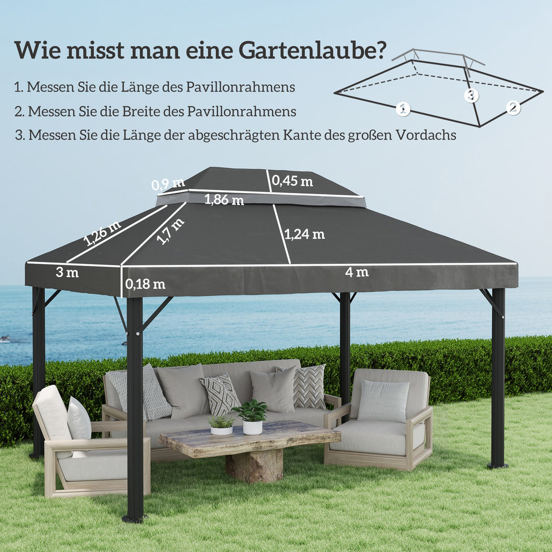 Pavillon-udskiftningstag, 3 x 4 m, udskiftningspresenning med drænhuller, polyester, solbeskyttelse, UPF30+, mørkegrå