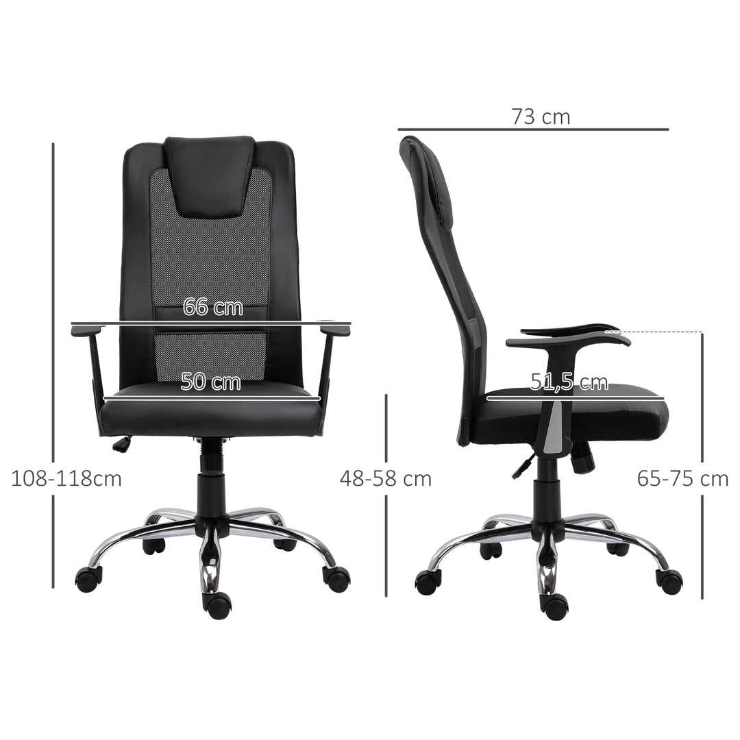 Kontorstol drejestol højdejusterbar lederstol skrivebordsstol ergonomisk pu sort 66 x 73 x 108-118 cm
