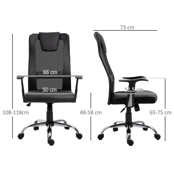 Kontorstol drejestol højdejusterbar lederstol skrivebordsstol ergonomisk pu sort 66 x 73 x 108-118 cm