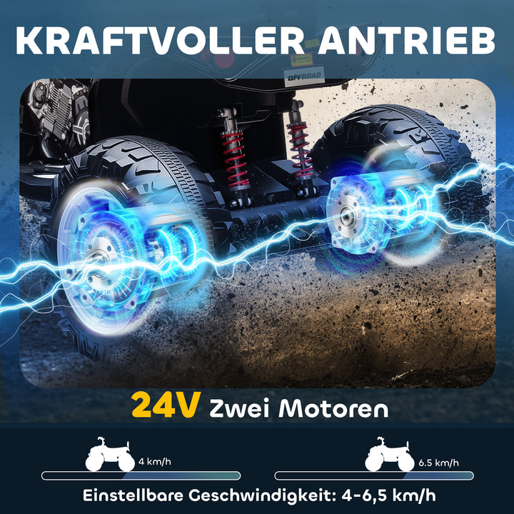 Børns elektriske ATV, 24V elektrisk køretøj med 4 hjul, forlygter, USB-port, MP3-funktion, 6,5 km/t, 3-8 år