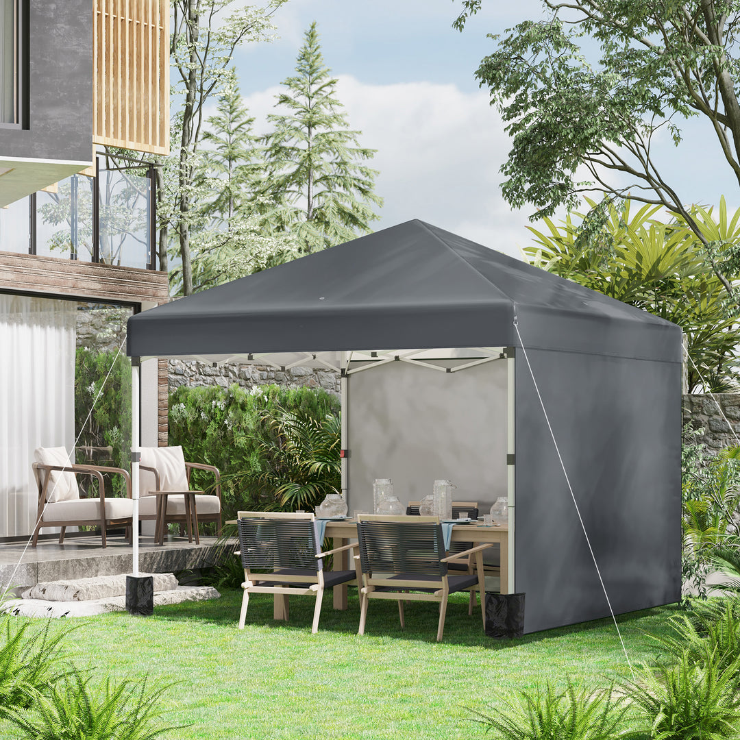 Foldbar pavillon, 2 sidepaneler, højdejusterbar, med bæretaske, stel i rustfrit stål, 3x3 m, mørkegrå