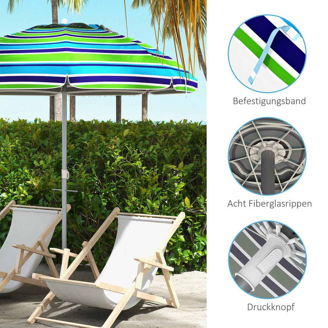 Strandparasol Ø178 cm UV40+ vindtæt, stabil, højdejusterbar strandparasol med vippefunktion, ventilation, taske, flerfarvet