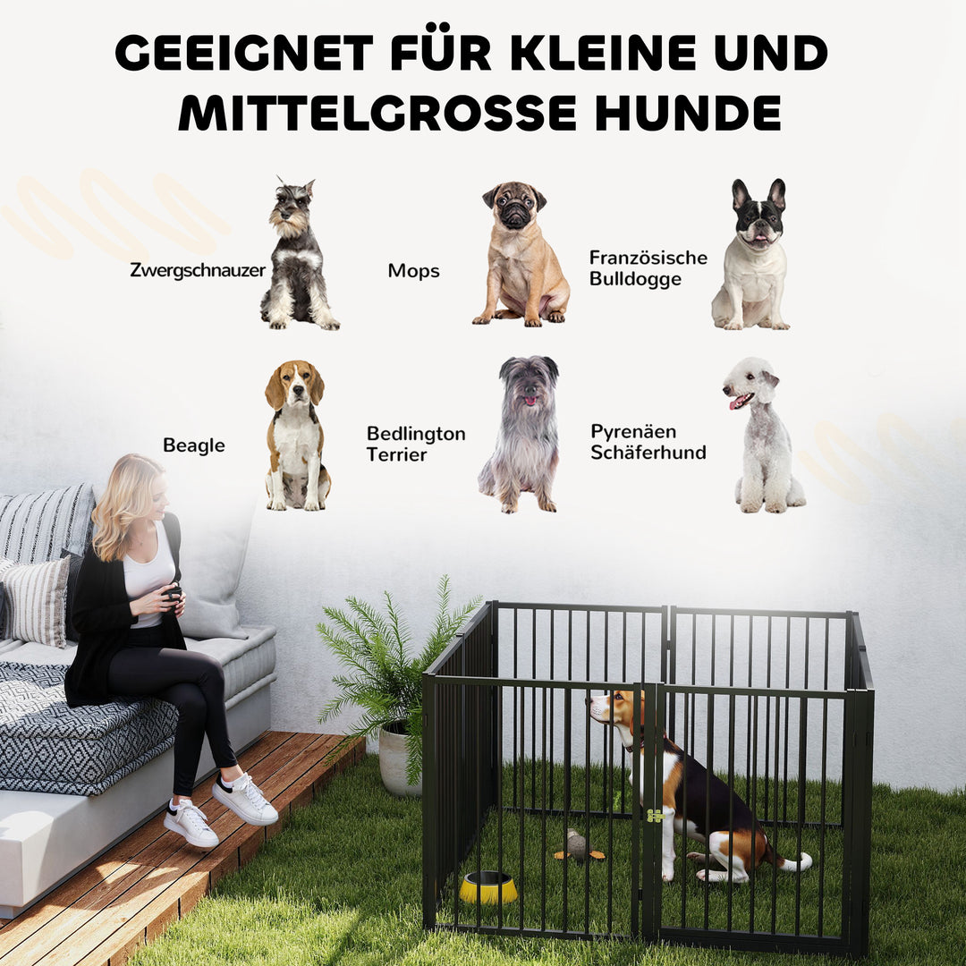 Hvalpegård, hundegård, hvalpegård, 8 paneler med dør, foldbart og bærbart hundehegn, stål, sort