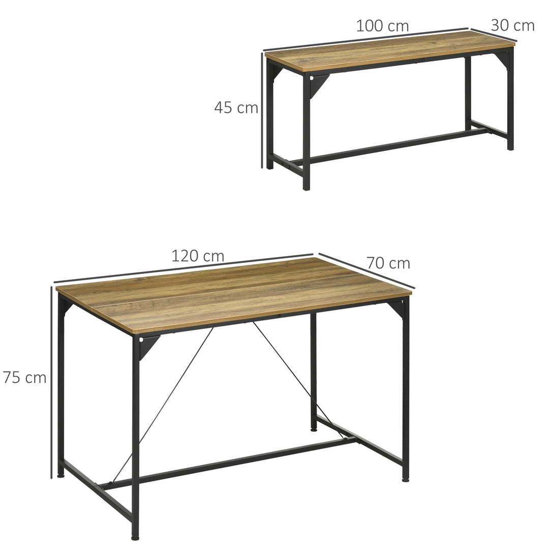 Spisesæt 4 personer spisebord med 2 bænke, industrielt design, 120 cm x 70 cm x 75 cm, sort + natur