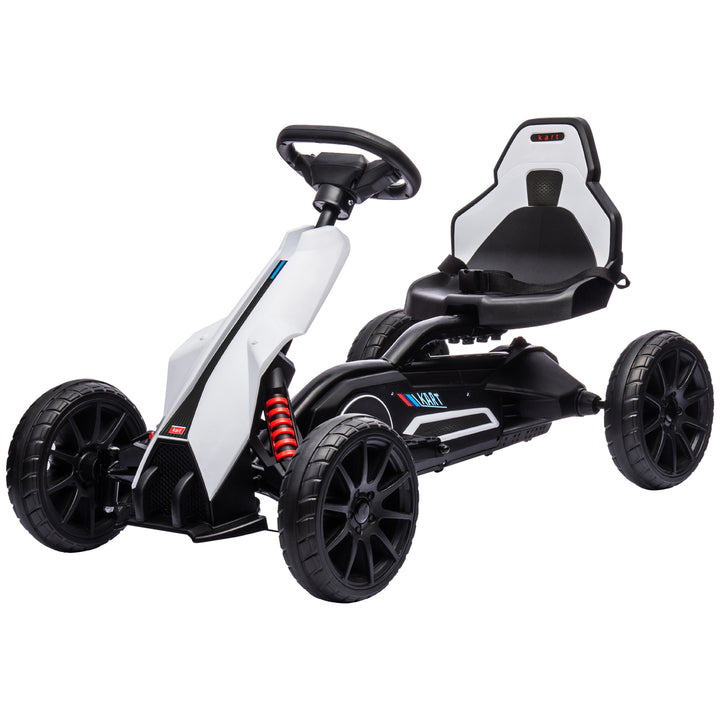 Gokart til børn, el-kart, op til 5 km/t, sikkerhedssele, sæde med ryglæn, plastik, metal, hvid
