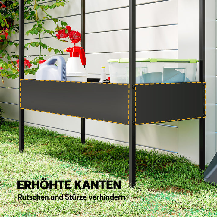 2-etagers husformet plantestativ, 150 cm højt, blomsterstativ med kroge, metal, sort