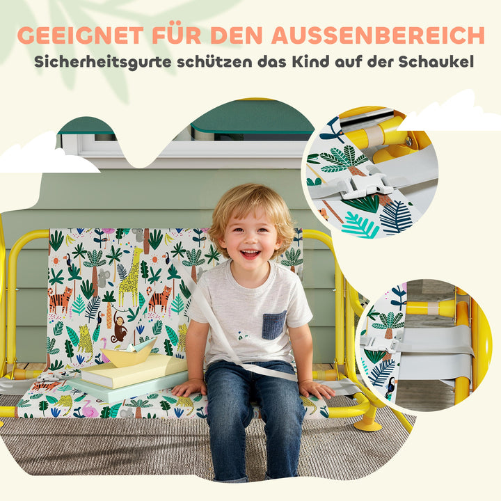 2-personers Hollywood-gynge til børn med justerbar solskærm og sikkerhedssele til børn i alderen 3-6 år op til 60 kg, 112x75x120 cm, grøn