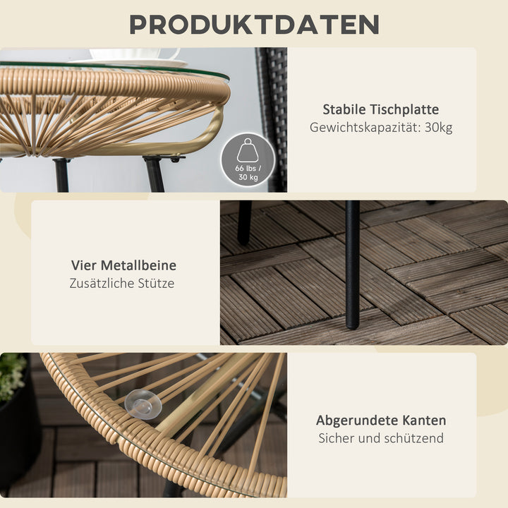 Havebord i bohemestil, PE-rattan, hærdet glas, vejrbestandigt, 50 cm x 50 cm x 50 cm, beige