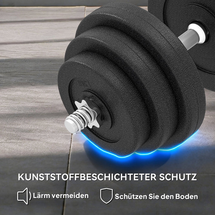 Håndvægtsæt 40 kg, 2 metalhåndtag, 12 vægtskiver, gulvvenlig, sort