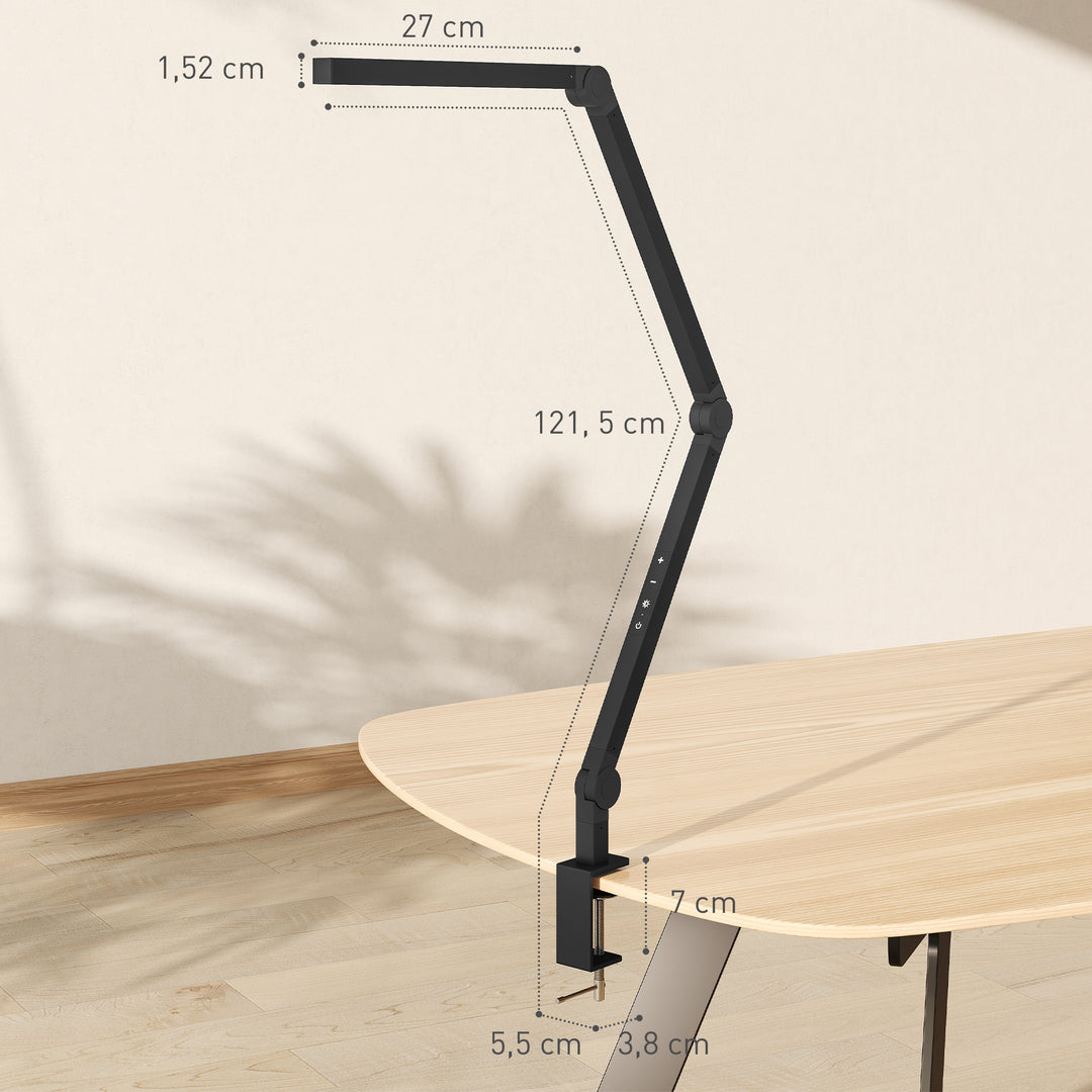 Skrivebordslampe, justerbar lysstyrke og farve, metalklemme, 96 LED'er, sort