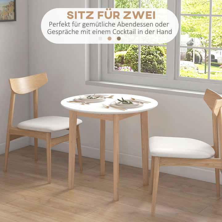 Spisebord, køkkenbord, rundt bord, skandinavisk design, 75 cm x 75 cm x 76 cm, hvid + natur