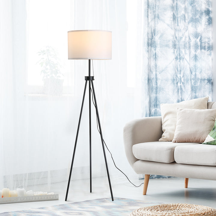 Gulvlampe e27, stål+polyester, 37x37x152cm (sort+hvid)