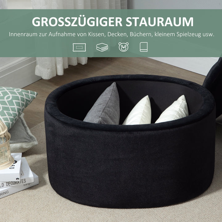 Bænk med opbevaringsplads, polstret bænk med fløjlslook, oval formet kommodebænk til stue, soveværelse, entre, 71 x 52 x 42 cm, sort