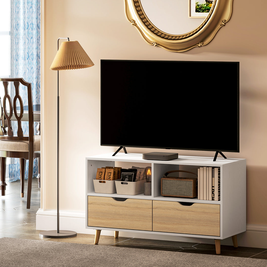 Tv-skab, tv-kommode, åbne hylder, træ, 99 x 39 x 58 cm, hvid