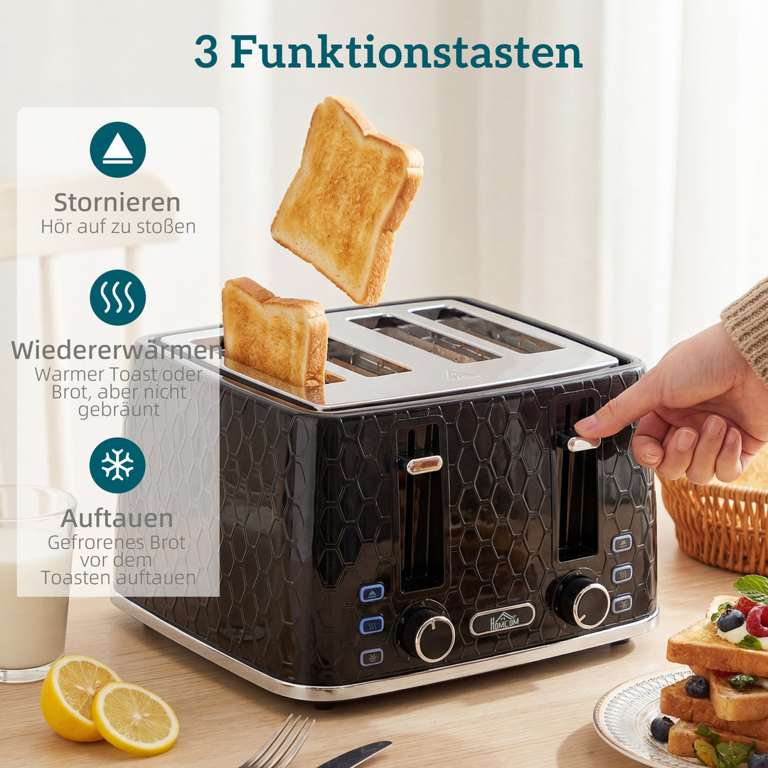 1,7L 2200W elkedel med hurtigkogning og brødristersæt til 4 skiver med kalkfilter, sort