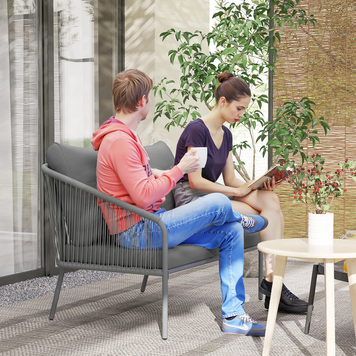 Havesofa med hynder, 2-personers rattansofa, loungesofa, udendørs balkonsofa, 112 x 72 x 76 cm, grå