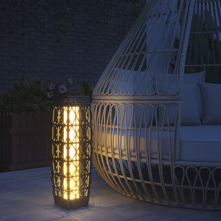 Rattan udendørslampe, solcelledrevet havelampe, automatisk tænding, LED, vejrbestandig, metalramme, 20 x 20 x 68 cm, grå