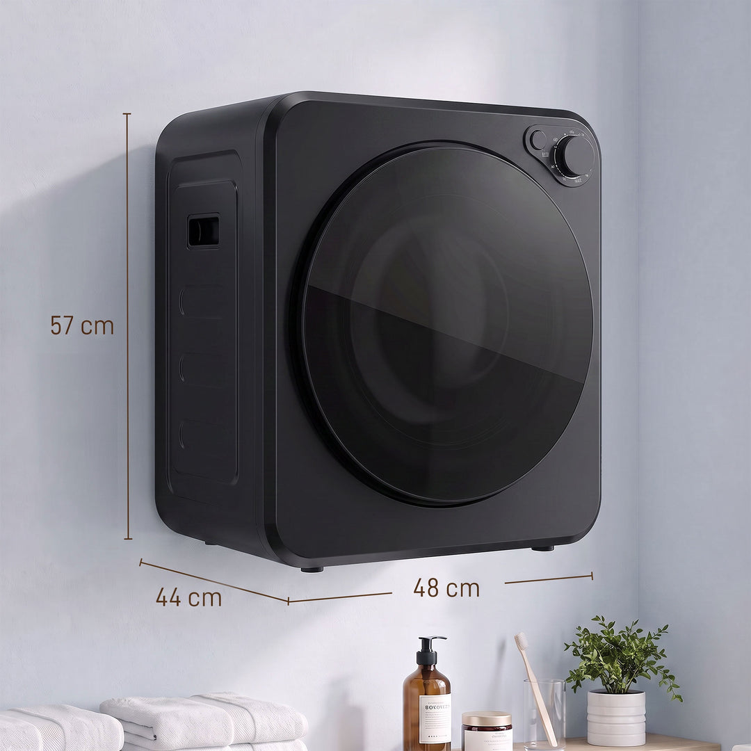 Mini tørretumbler, 4 kg kapacitet, 5 programmer, 800W/400W, fritstående, sort