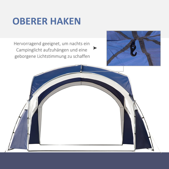 Kuppeltelt til 6-8 personer, pavillon, beskyttelse mod sol og støvregn, 3,5 x 3,5 x 2,22 m, blå