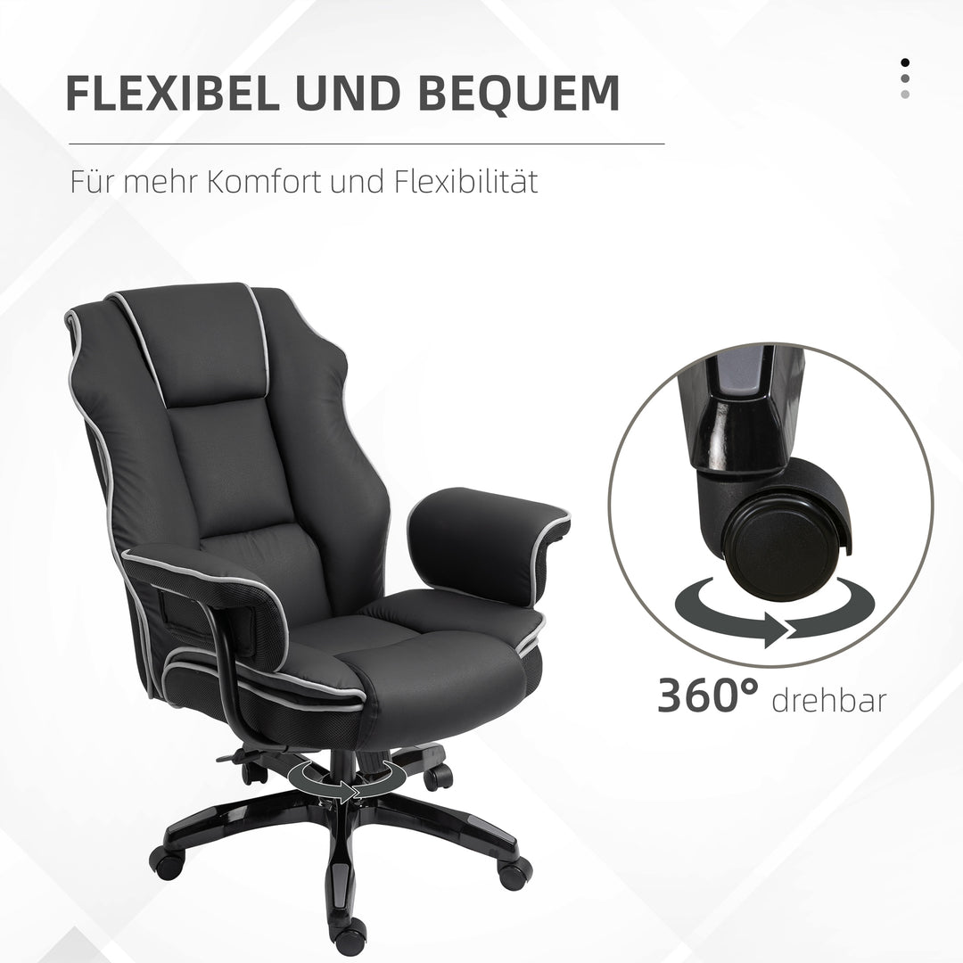 Kontorstol, ergonomisk skrivebordsstol med lænefunktion, drejefunktion, højdejusterbar computerstol til hjemmekontor, kunstlæder, sort