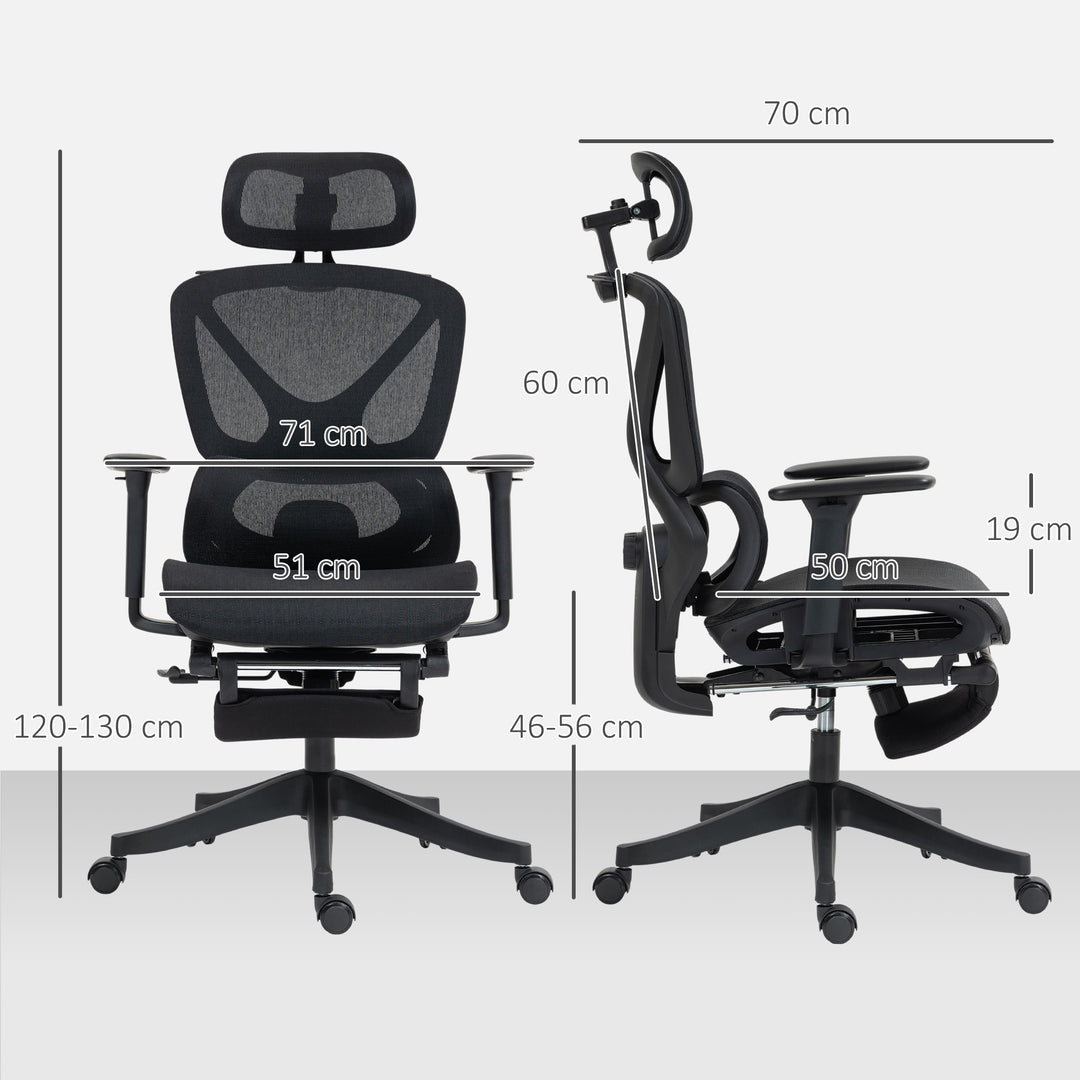 Kontorstol, ergonomisk skrivebordsstol, 135 graders vipning, justerbar, sort