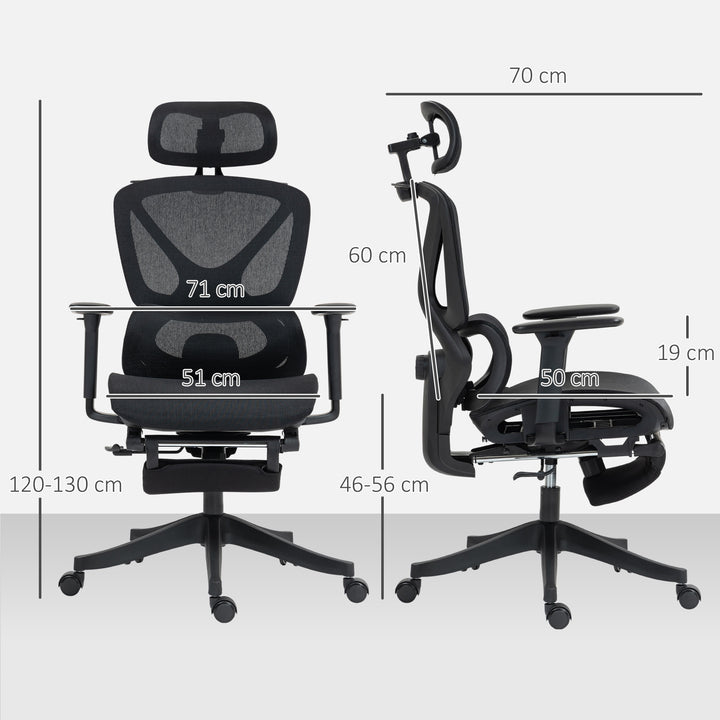 Kontorstol, ergonomisk skrivebordsstol, 135 graders vipning, justerbar, sort