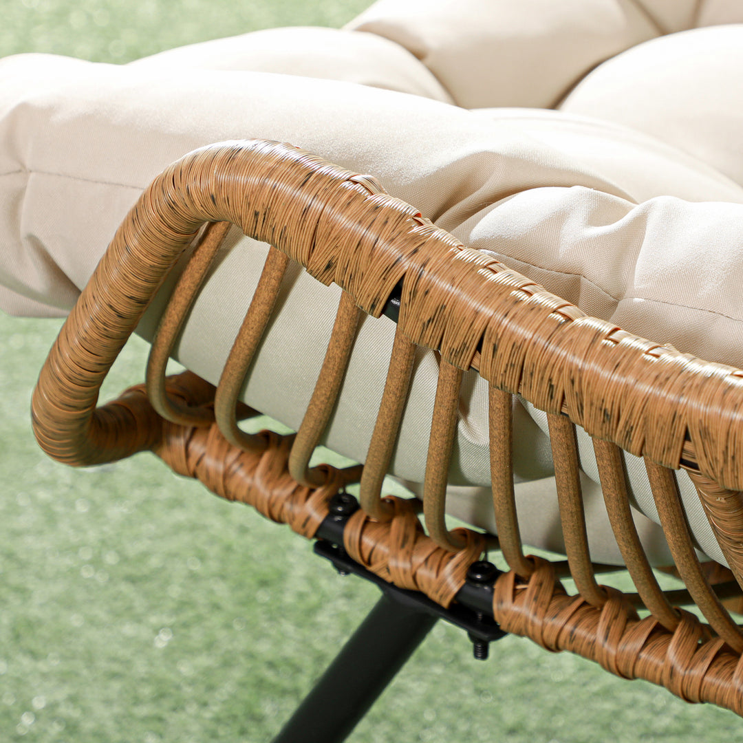 Havestue, rattan-look, udendørs lænestol, med hynde, metalstel, 75x101x90 cm, natur/khaki/sort