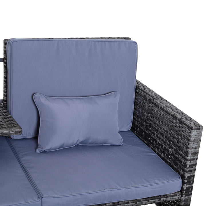 Havemøbler, 3-delt siddegruppe, udendørs sofa, 2 taburetter, 2-5 personer, sædehynder, rattan-look, grå