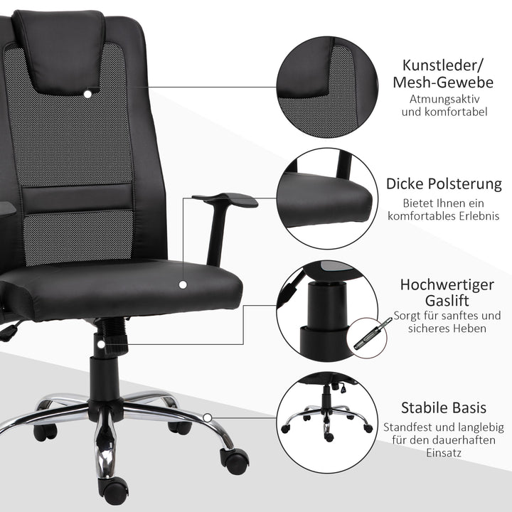 Kontorstol drejestol højdejusterbar lederstol skrivebordsstol ergonomisk pu sort 66 x 73 x 108-118 cm