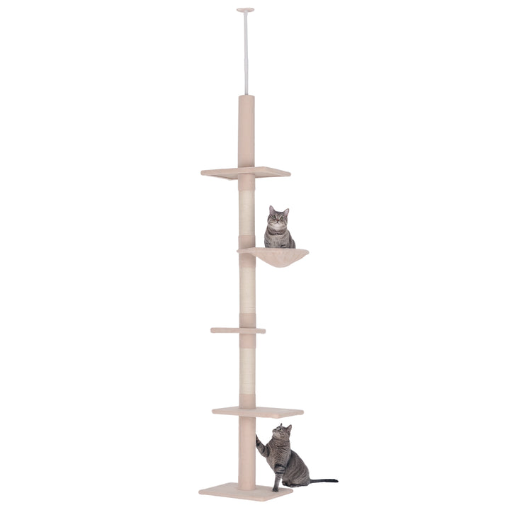 Kradsetræ med loftshøjde, robust kradsetræ med sisalstolper, klatretræ til katte, beige, 40 x 34 x 230-260 cm