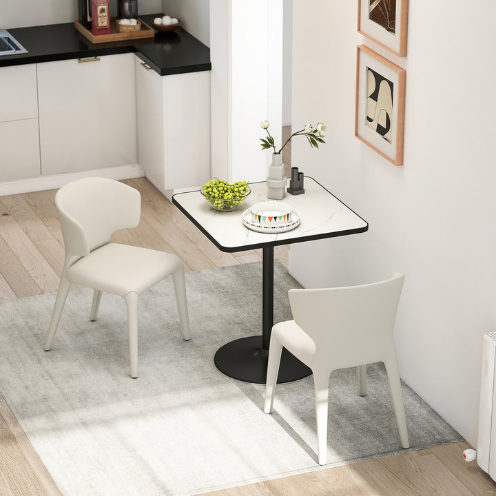 Spisebord, 70 x 70 cm firkantet køkkenbord til 4 personer med marmorlook til køkken hvidt