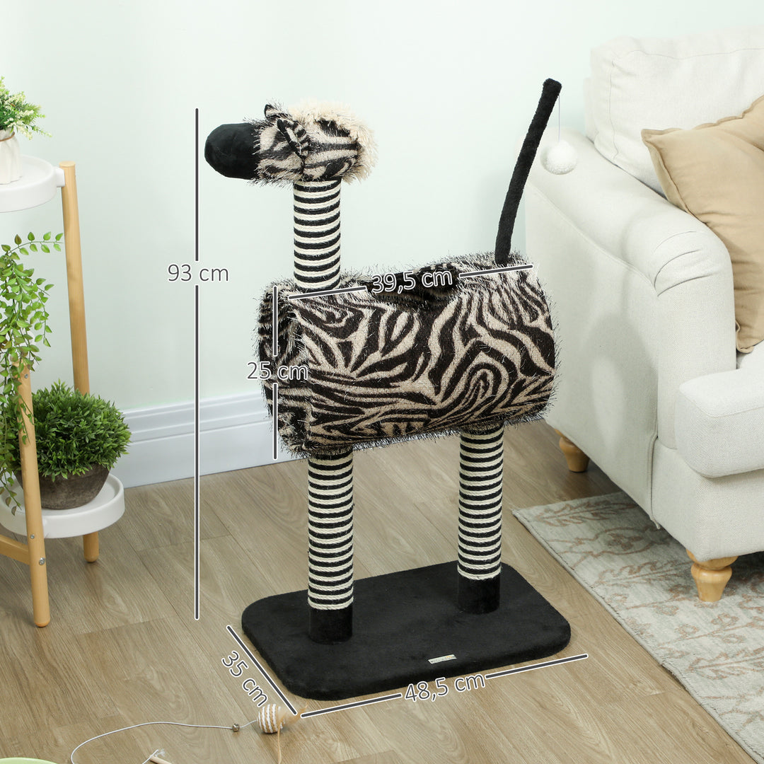 Zebra-design kradsetræ med 1 kattetunnel og 3 kradsetræer, 48,5 cm x 35 cm x 93 cm, sort + hvid