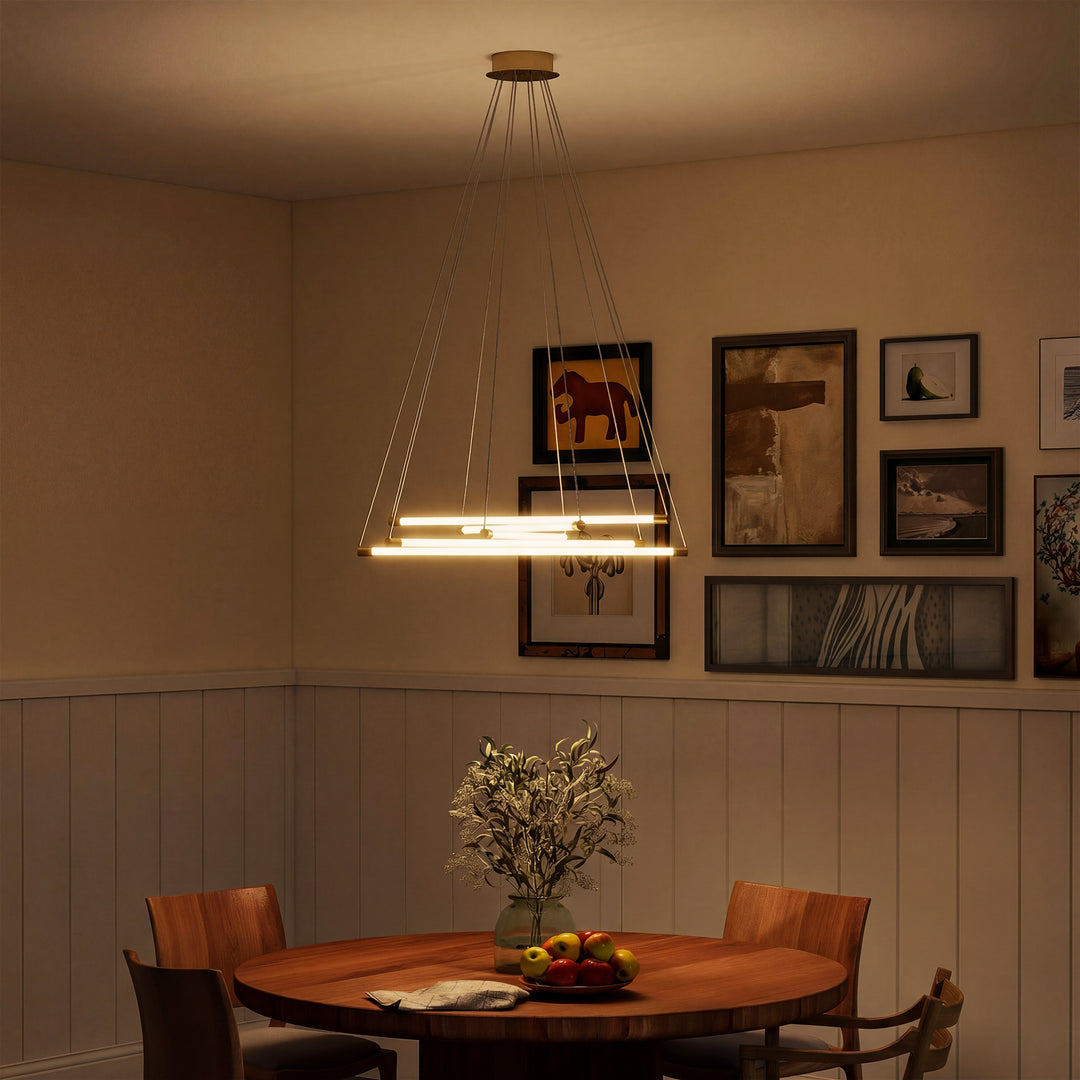 LED loftlampe, 50W, 5 justerbare lysrør, justerbar, loftlampe til stue, spisestue, køkken, guld+hvid