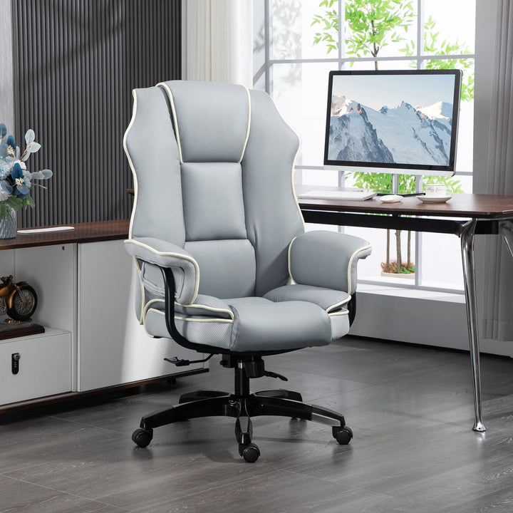 Ergonomisk kontorstol, ekstra polstret, lænefunktion, kunstlæder, 76x80x118-124 cm, lysegrå