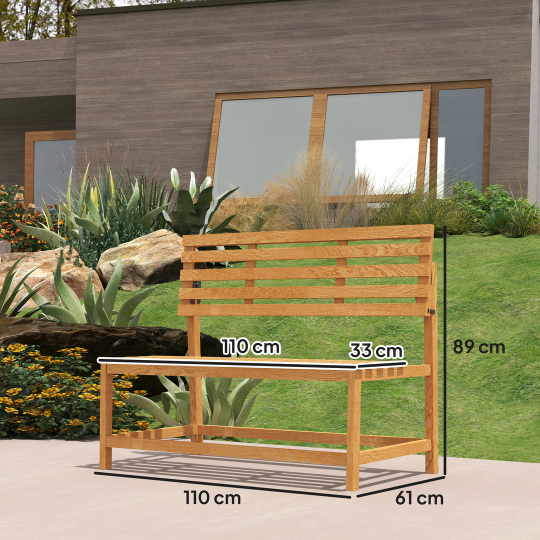 2-Personers havebænk i træ, vejrbestandig bænk, uv-bestandige havemøbler med konvertible ryglæn 110x61x89cm, teak