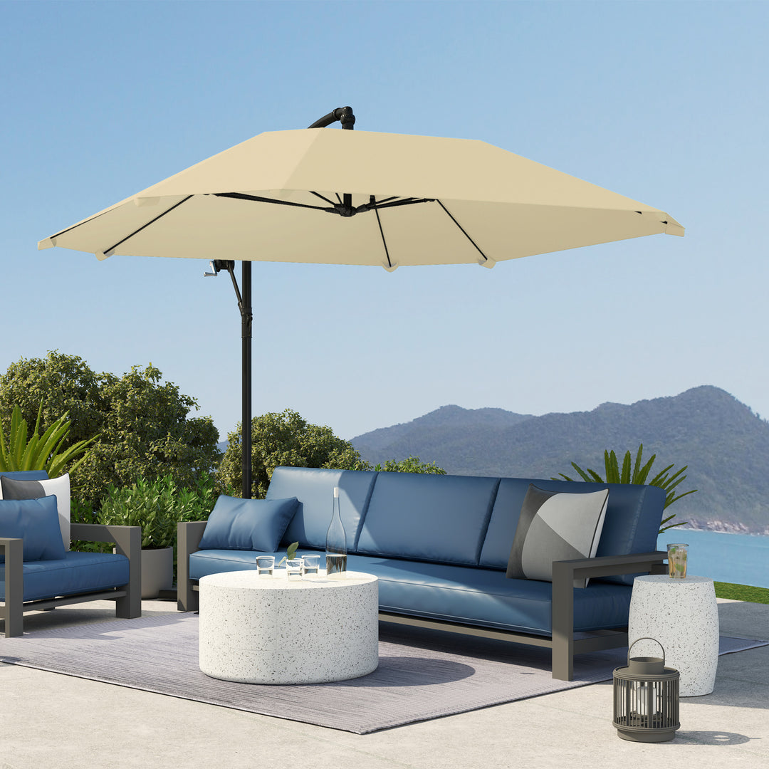 Cantilever paraply aluminium ø 260 cm parasol, vandtæt paraply med håndsving og stativ, håndsving, beige