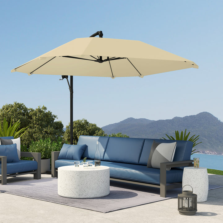 Cantilever paraply aluminium ø 260 cm parasol, vandtæt paraply med håndsving og stativ, håndsving, beige