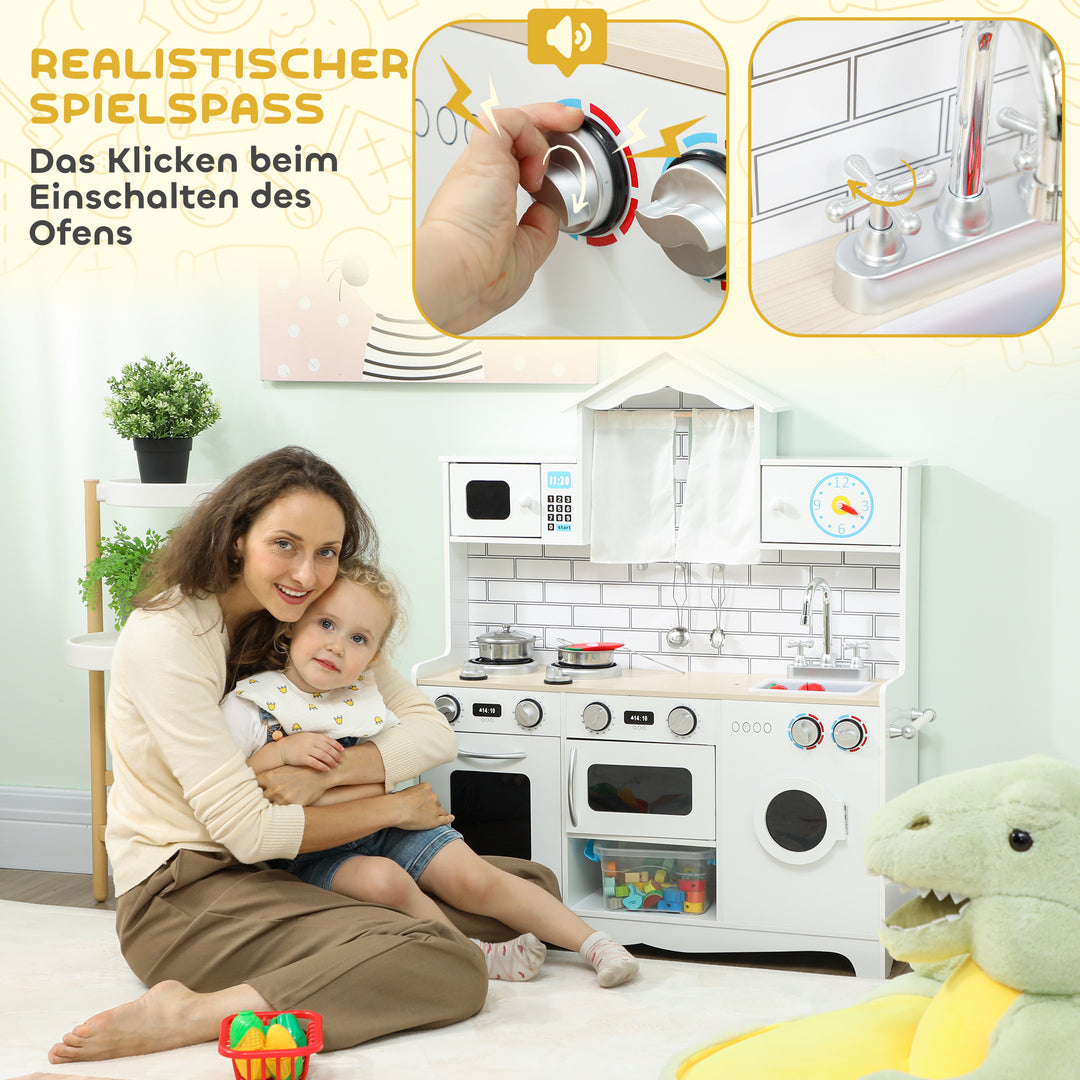 Børnelegekøkken med ovn, vask, lydfunktion og tilbehør - en gave til piger og drenge i alderen 3-6 år, hvid