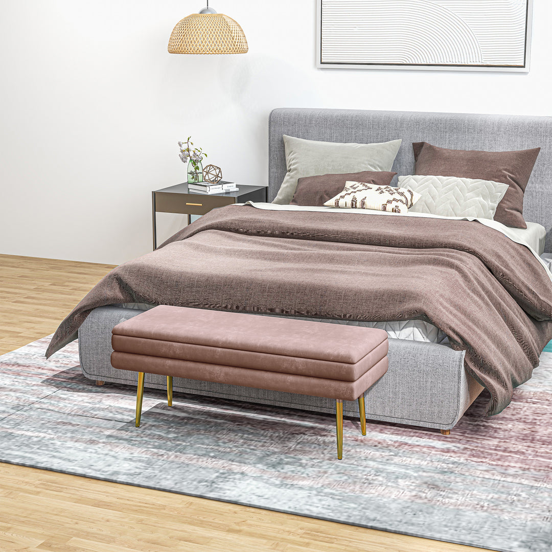 Polstret bænk med opbevaring, stål, 100 x 37,5 x 42 cm, pink