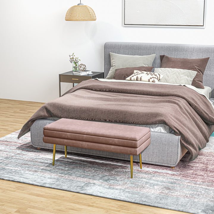 Polstret bænk med opbevaring, stål, 100 x 37,5 x 42 cm, pink