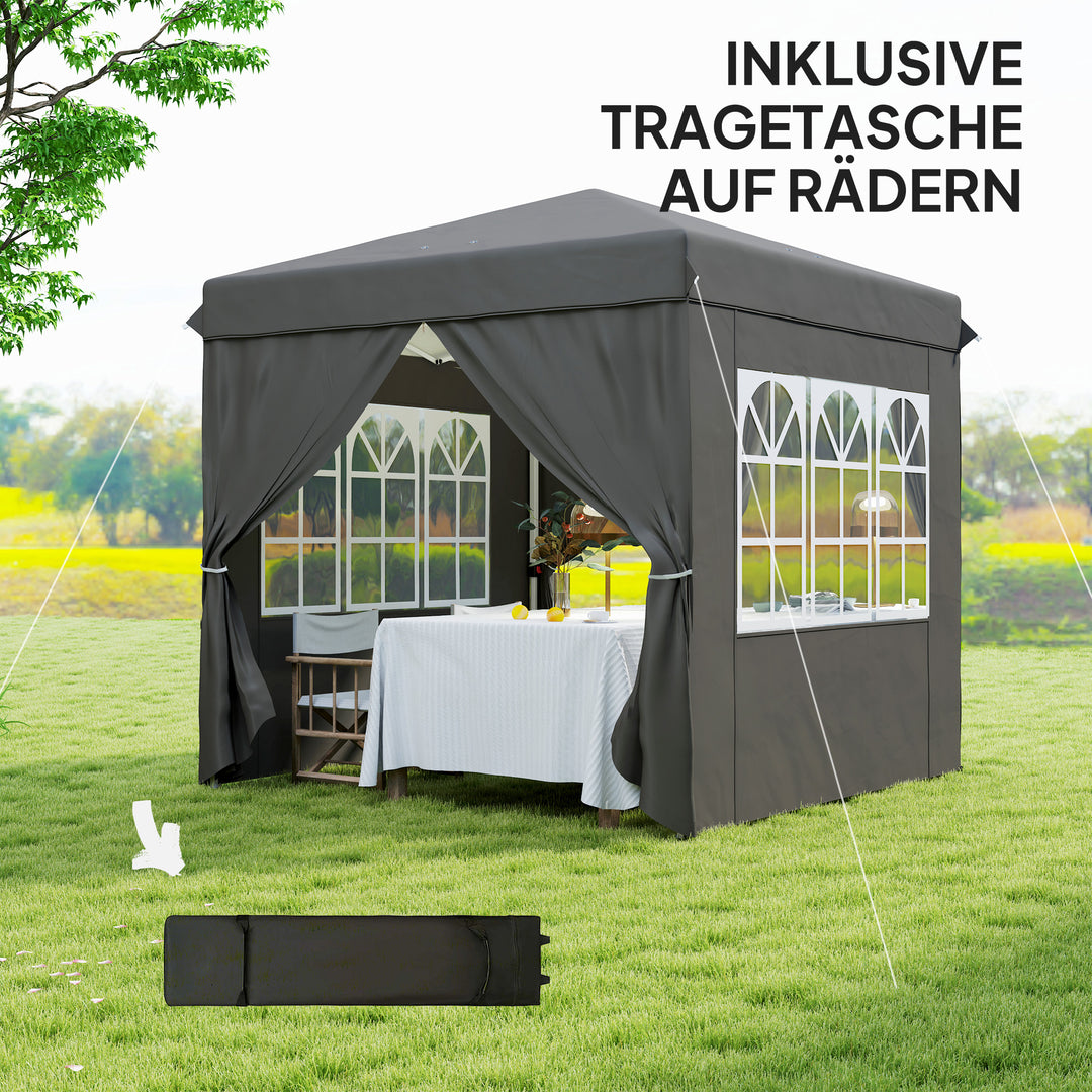 2,5 x 2,5 m pop-up pavillon med sidevægge og bæretaske, UPF50+ højdejusterbart havetelt, mørkegrå