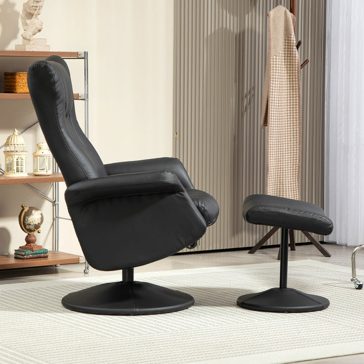 Executive chair med skammel, læderlook, drejelig, justerbar ryglæn, op til 150 kg, sort