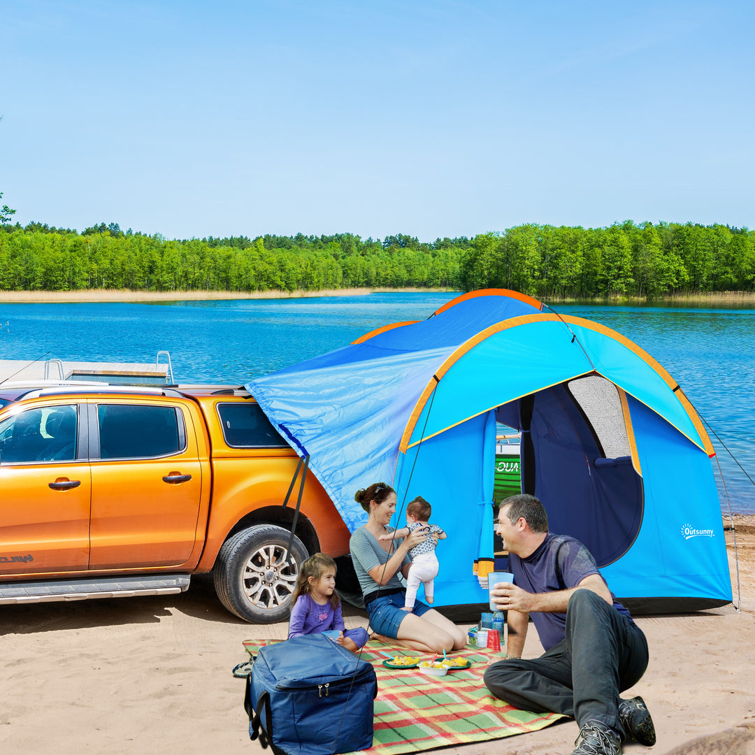 Biltelt campingtelt, 3 døre, vejrbestandigt, 239 cm x 210 cm x 210 cm, orange + blå